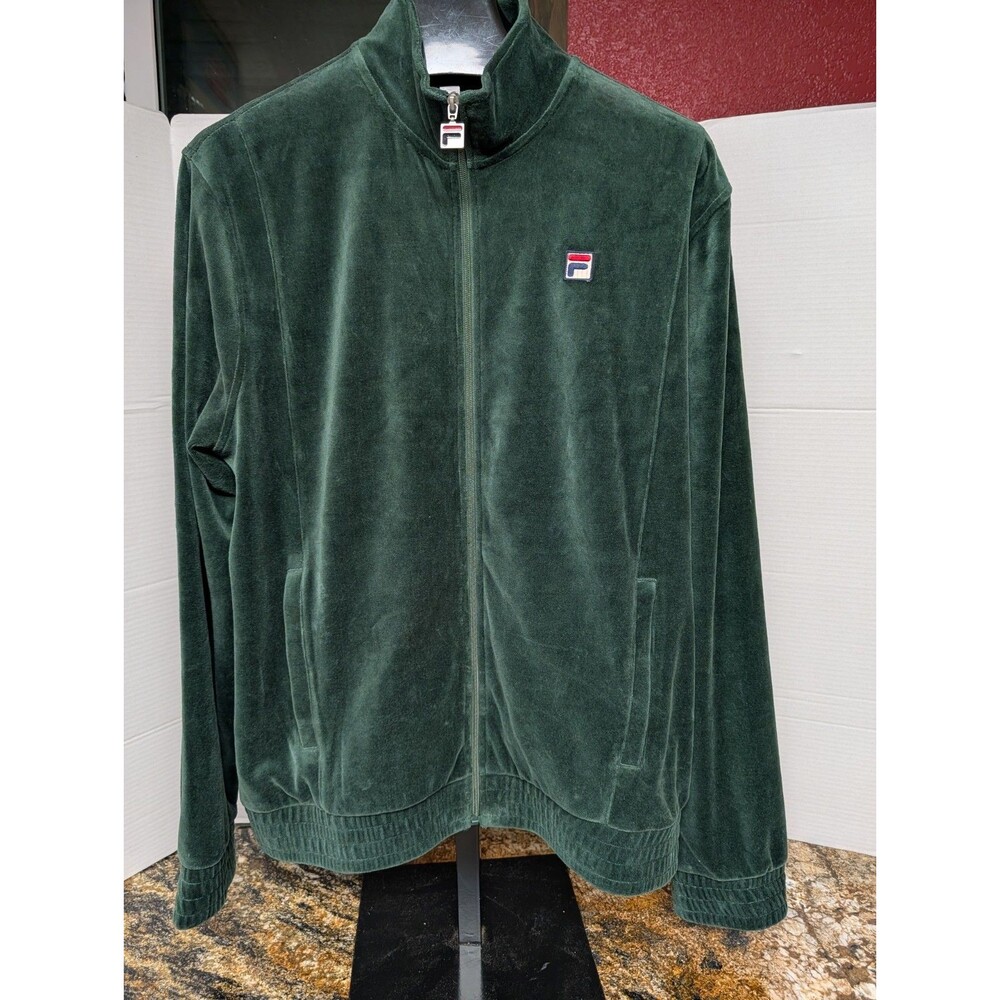 Vintage Fila Velour Track Full Gold Zipper Jacket Adult Size XL Green